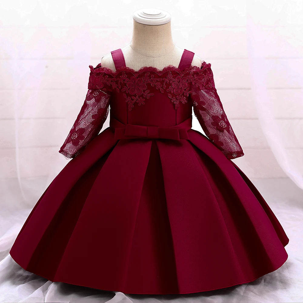 Baby Girls Christmas Dress Newborn Baptism Princess Party Dresses Lace Sleeve Toddler Girl Clothes 1 Years Birthday Wedding Gown