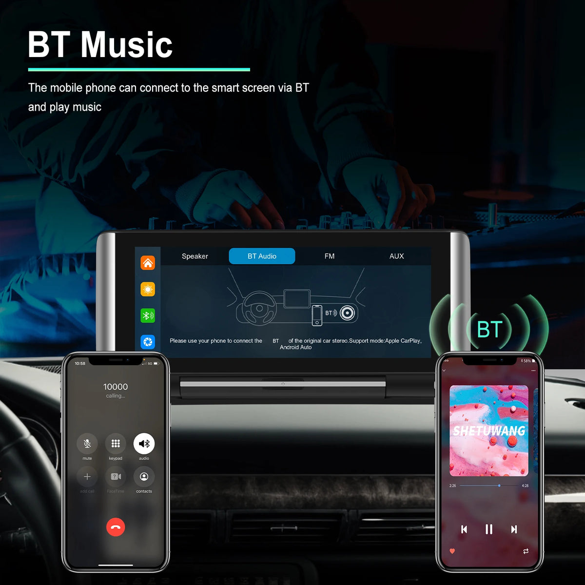 Podofo 6.86"Car Monitor Carplay Android Auto Screen Portable Smart Player Bluetooth Music Voice Control For Toyota Honda Hyundai