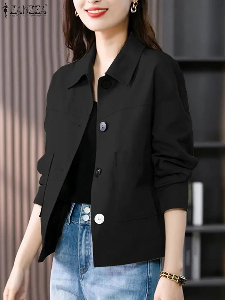 ZANZEA Autumn Jackets Women Vintage Solid Coats Long Sleeve Blouse Casual Solid Shirt Female Outwear Elegant Holiday Blazer Tops