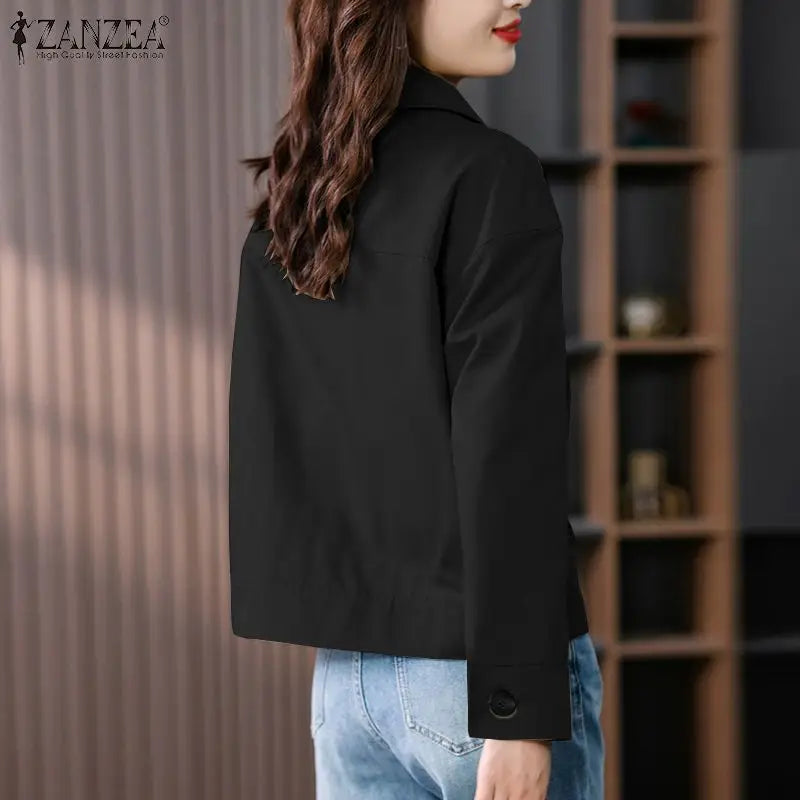 ZANZEA Autumn Jackets Women Vintage Solid Coats Long Sleeve Blouse Casual Solid Shirt Female Outwear Elegant Holiday Blazer Tops