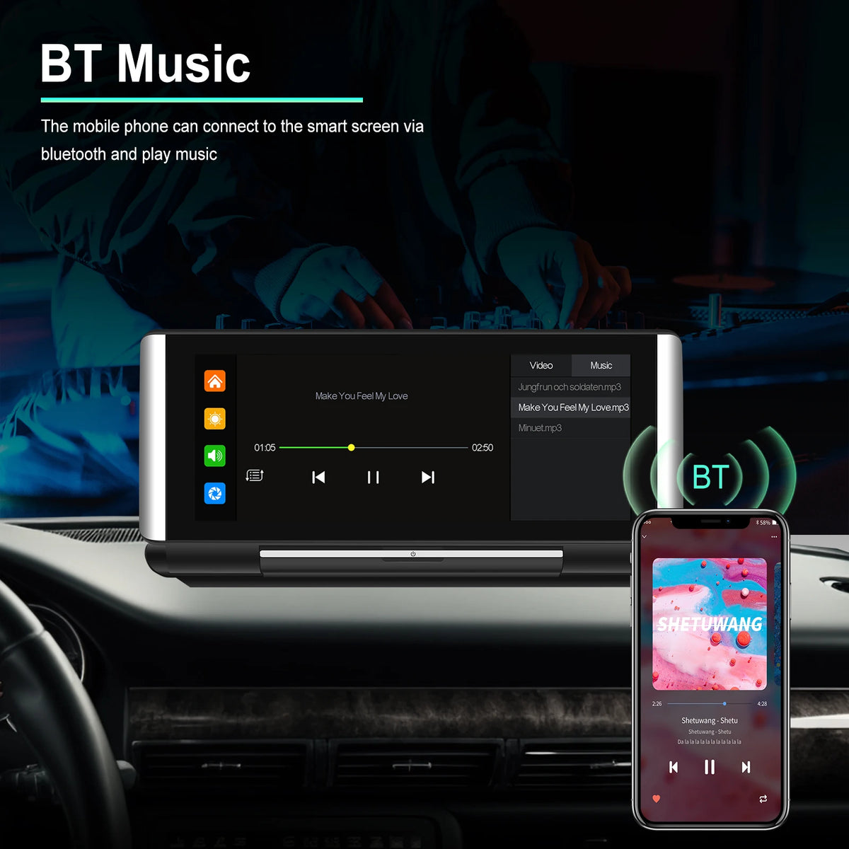 Podofo 6.86"Car Monitor Carplay Android Auto Screen Portable Smart Player Bluetooth Music Voice Control For Toyota Honda Hyundai