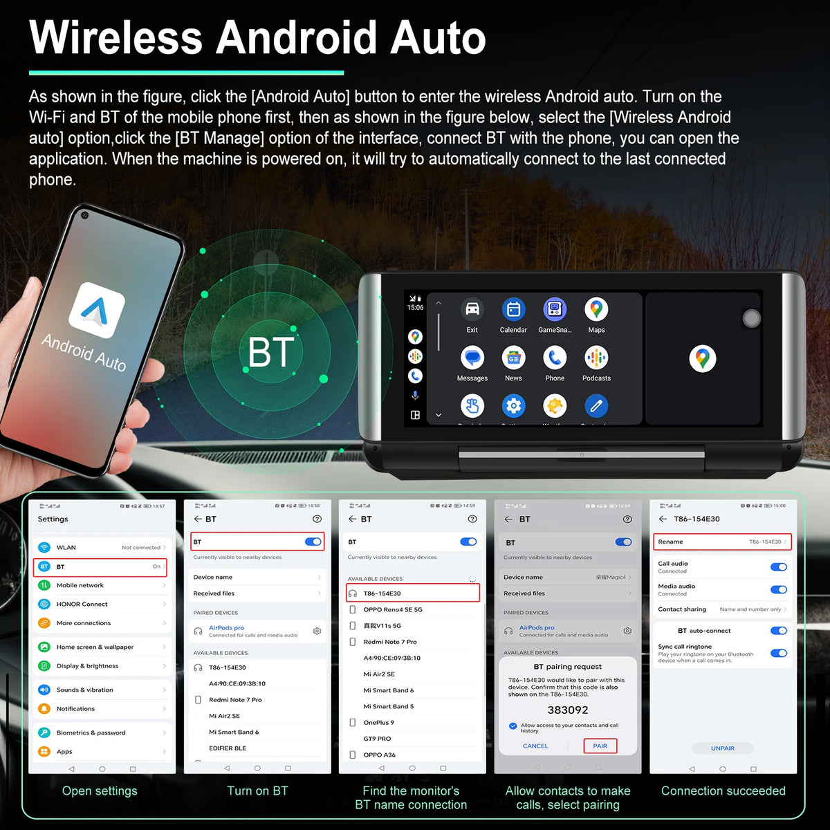 Podofo 6.86"Car Monitor Carplay Android Auto Screen Portable Smart Player Bluetooth Music Voice Control For Toyota Honda Hyundai