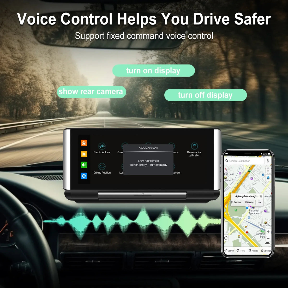 Podofo 6.86"Car Monitor Carplay Android Auto Screen Portable Smart Player Bluetooth Music Voice Control For Toyota Honda Hyundai