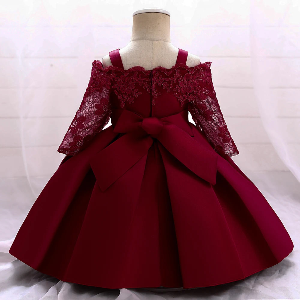 Baby Girls Christmas Dress Newborn Baptism Princess Party Dresses Lace Sleeve Toddler Girl Clothes 1 Years Birthday Wedding Gown