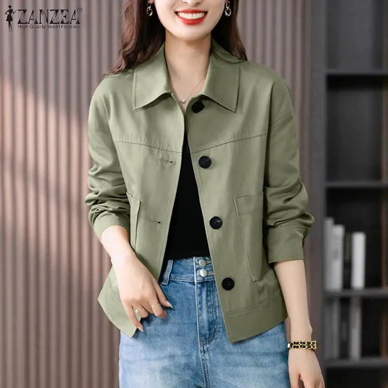 ZANZEA Autumn Jackets Women Vintage Solid Coats Long Sleeve Blouse Casual Solid Shirt Female Outwear Elegant Holiday Blazer Tops