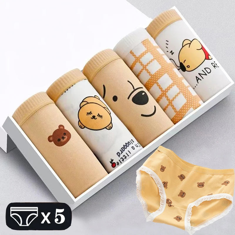 5Pcs Soft Cotton Panties For Women Cute Girls Briefs Female Mid Waist Underwear Intimates Underpants Sexy Lingerie Shorts M-XXL