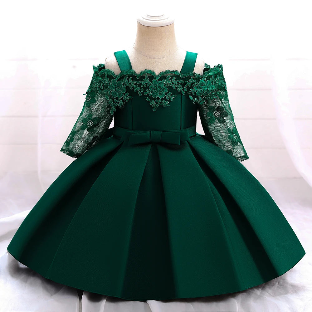 Baby Girls Christmas Dress Newborn Baptism Princess Party Dresses Lace Sleeve Toddler Girl Clothes 1 Years Birthday Wedding Gown