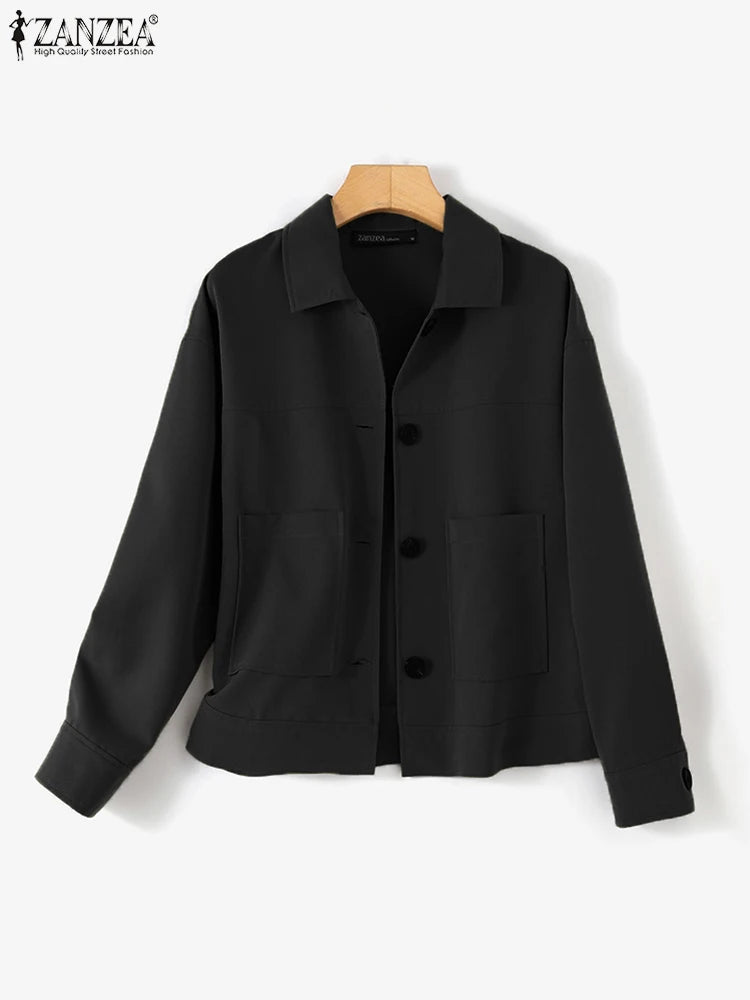 ZANZEA Autumn Jackets Women Vintage Solid Coats Long Sleeve Blouse Casual Solid Shirt Female Outwear Elegant Holiday Blazer Tops