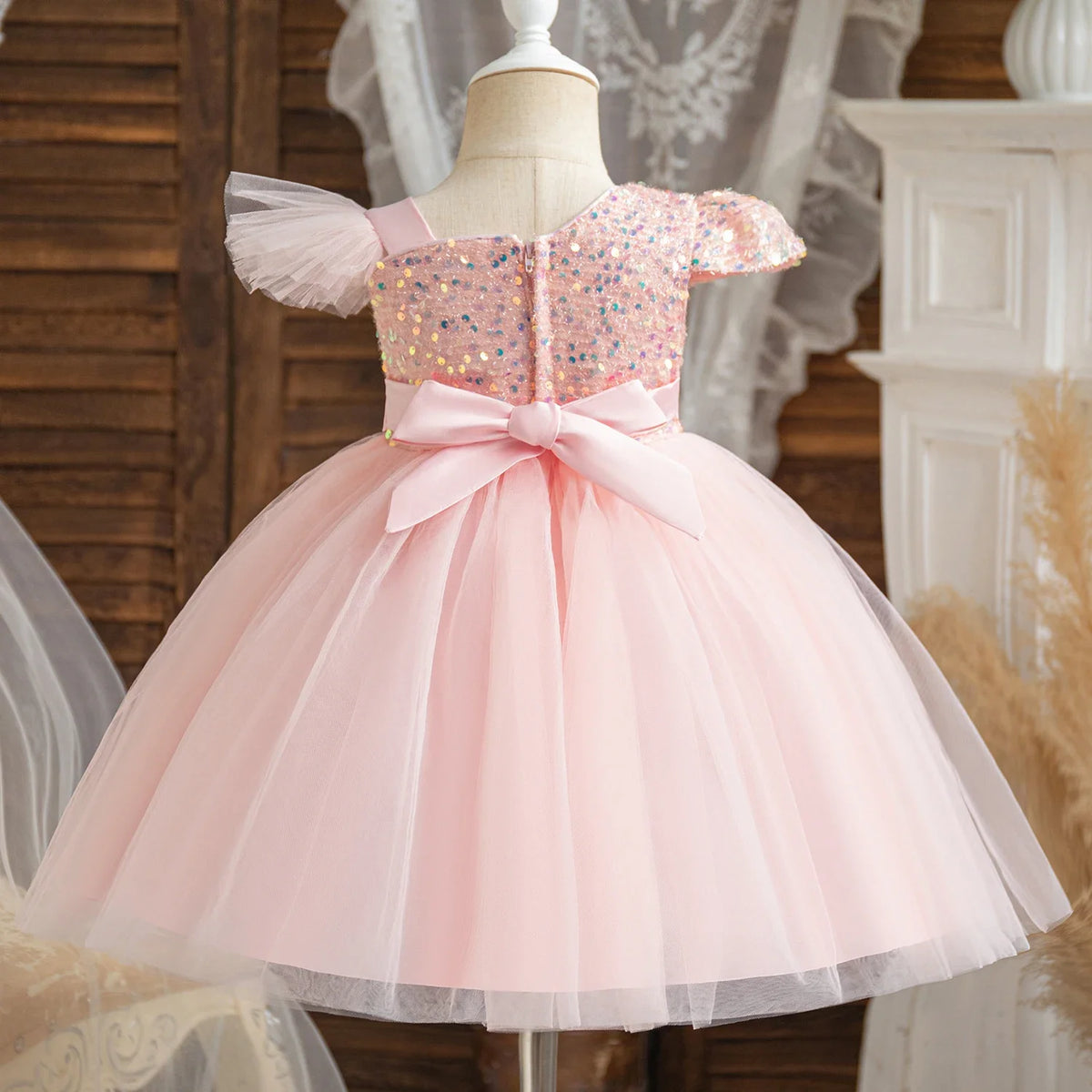 2024 New Girls Princess Sequins Dresses Toddler Kids 1st Birthday Baptism Gown Children Wedding Christmas Party Luxury Dress