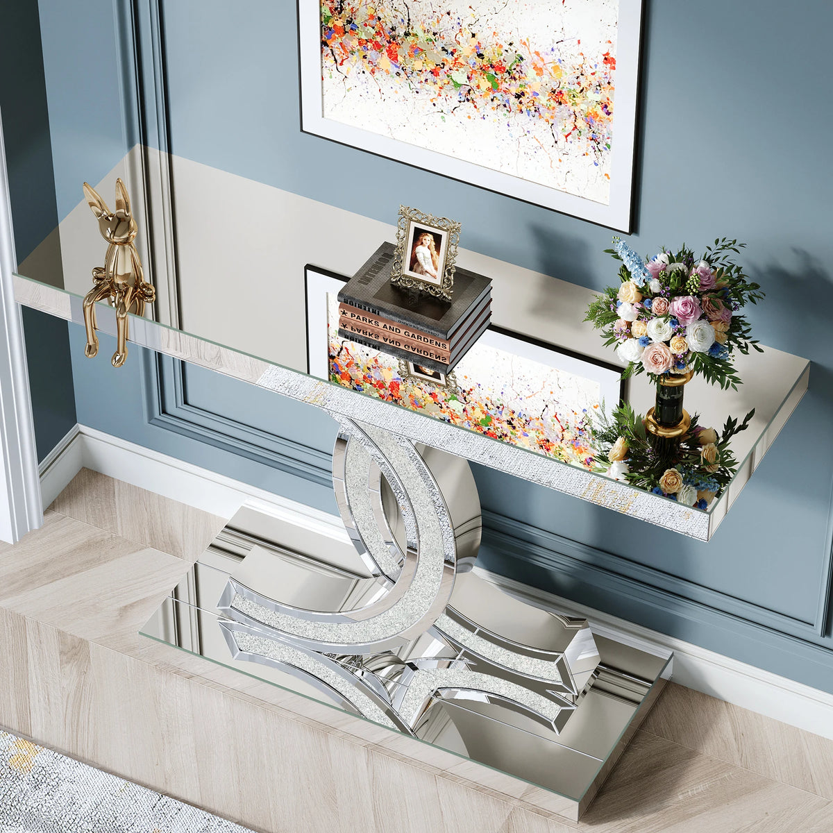 Tribesigns Gold Entryway Table, Modern 39-Inch Console Faux Marble Narrow Wood Sofa with Geometric Metal Legs