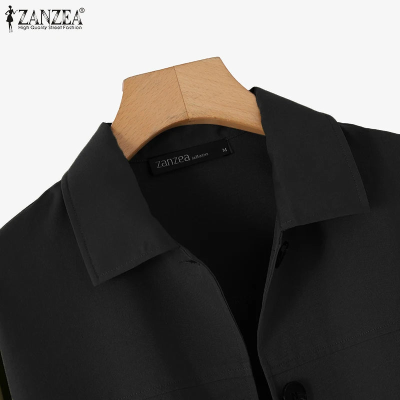 ZANZEA Autumn Jackets Women Vintage Solid Coats Long Sleeve Blouse Casual Solid Shirt Female Outwear Elegant Holiday Blazer Tops