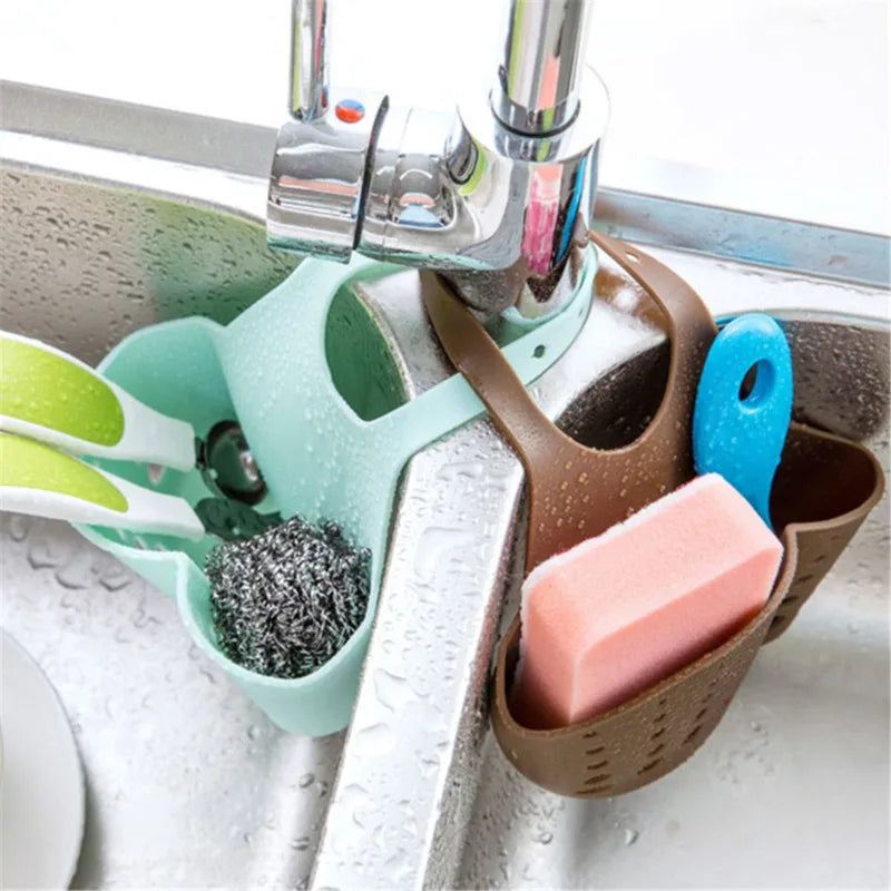Sink Shelf Soap Sponge Holder Clip Dish Drainer Drying Rack Silicone Storage Basket Bag Bathroom Holder Kitchen Accessories Tool