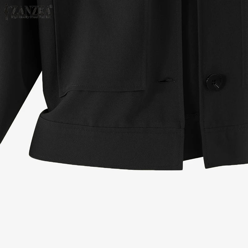 ZANZEA Autumn Jackets Women Vintage Solid Coats Long Sleeve Blouse Casual Solid Shirt Female Outwear Elegant Holiday Blazer Tops