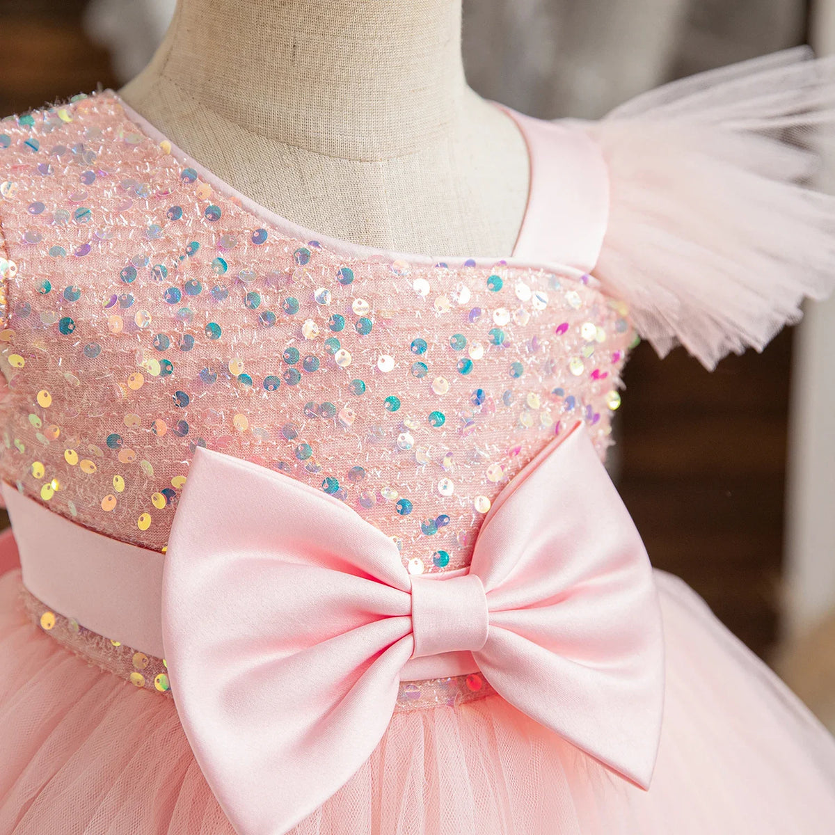 2024 New Girls Princess Sequins Dresses Toddler Kids 1st Birthday Baptism Gown Children Wedding Christmas Party Luxury Dress