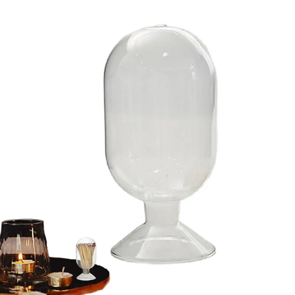 Glass Match Holder Clear Match Holder Glass Match Storage Jar Home Display Glass Bottle Matches Container Glass Display Dome